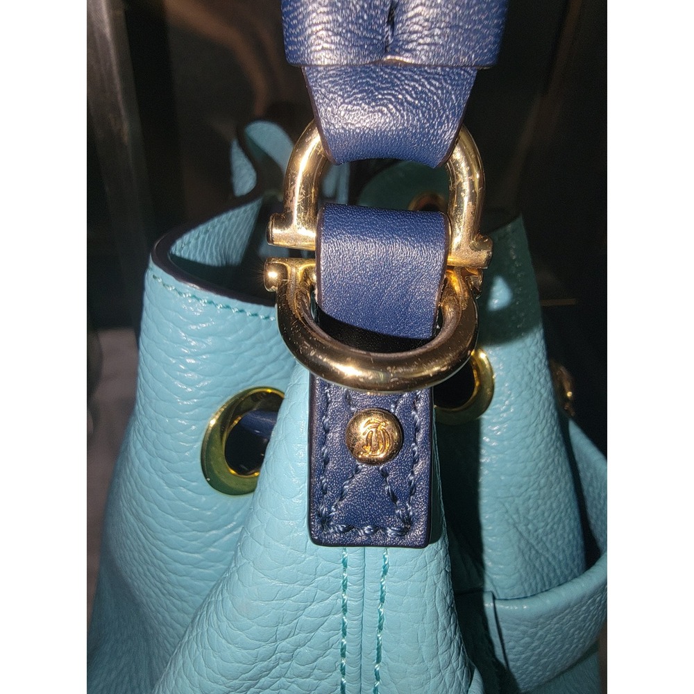 Draper James textured leather bucket bag pebble leather blue trim Y2K - Picture 7 of 7